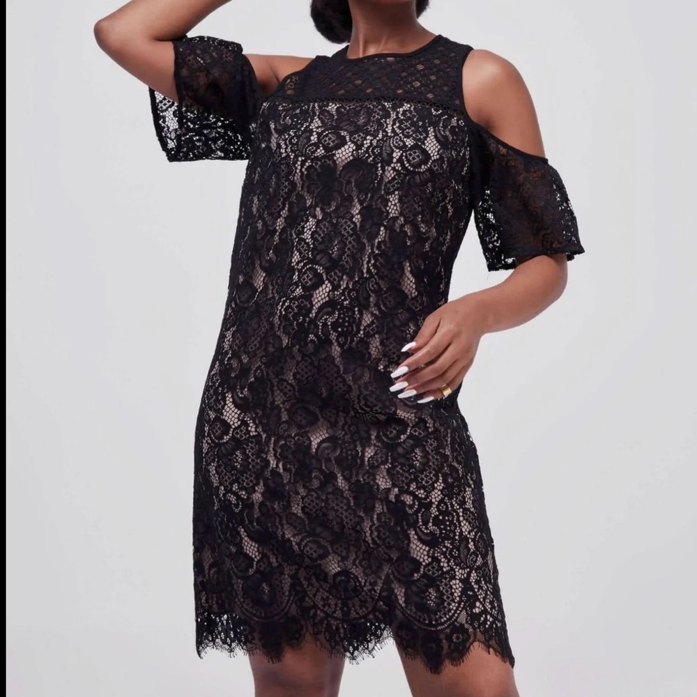 Loft, Elegant Black Lace Off the Shoulder Dress